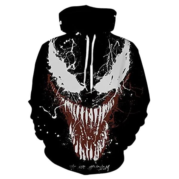Esdlajks Hoodie for Men Printing 3D Wallpaper Venom Pattern Fashion Sweatshirt Hooded Men's Hoodies (Color : Black, Size : L)