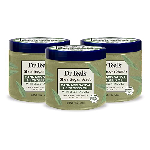 Dr Teal's Shea Sugar Body Scrub, Cannabis Sativa Hemp Seed Oil with Essential Oils, 19 oz (Pack of 3) (Packaging May Vary) - Cannabis Sativa Hemp Seed Oil with Essential Oils