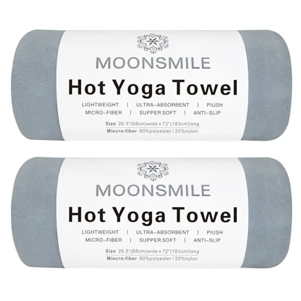 MOONSMILE 2 Pack Hot Yoga Mat Towels for Hot Yoga Non Slip,Ultra-Absorbent,Yoga Essentials for Women and Men,Soft Suede Microfiber Hot Yoga Mat Towels, Pilates Towels