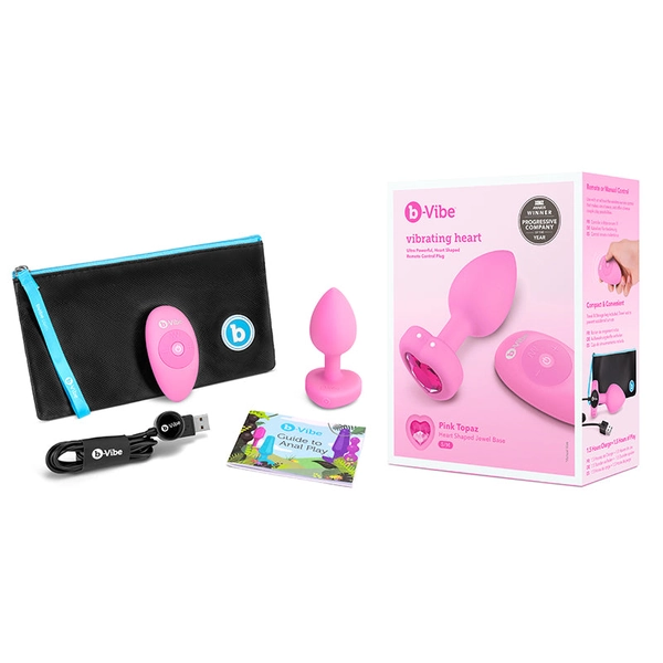 b-Vibe Vibrating Heart Rechargeable Remote-Controlled Anal Plug with Heart-Shaped Jewel Base