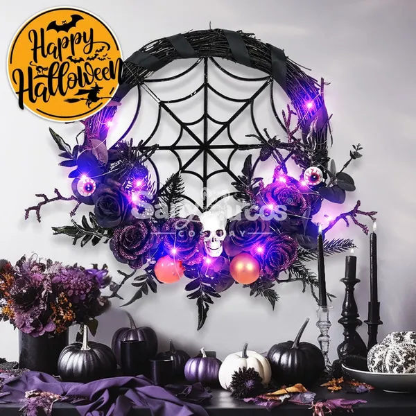 【In Stock】Halloween Decoration Spider Web Wreath