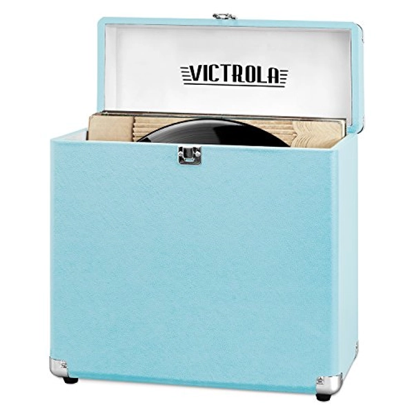 Victrola Vintage Vinyl Record Storage Carrying Case for 30Plus Records, Turquoise