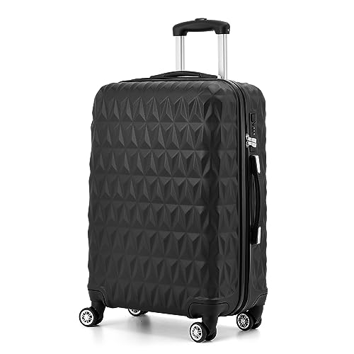 Large Lightweight ABS Hard Shell Travel Hold Check in Luggage Spinner Suitcase with 4 Wheels (Black) - Black