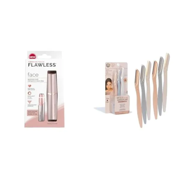 Finishing Touch Flawless Facial Hair Remover for Women Bundle with 6 Count Flawless Dermaplane Exfoliators