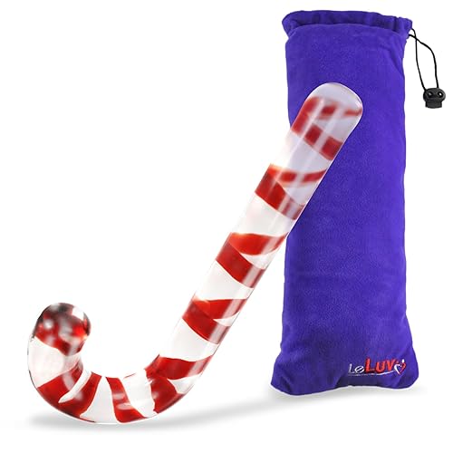 LeLuv Glass Candy Cane Classic Smooth Beginner Sex Toy with Premium Padded Pouch