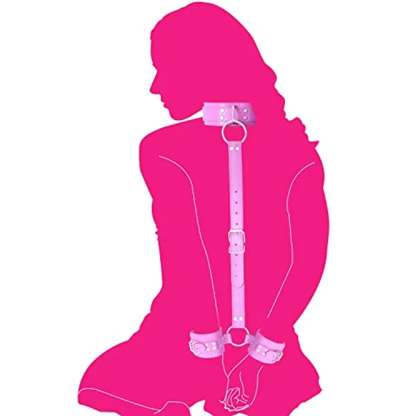 Neck to Wrist Restraints kit - SEXY SLAVE, Adult Sex Toys Frisky Beginner Behind Back Handcuffs Collar, Adjustable Bondage Set, Couple SM Sex Game Tool(Pink)