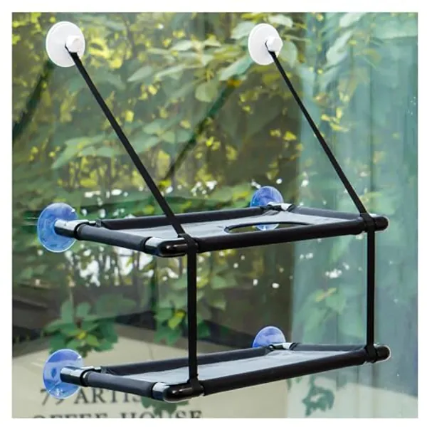 Avont Cat Window Perch - Double Window Hammock Bed Seat for Indoor Cats with Strong Suction Cups for Sunbathing and Viewing