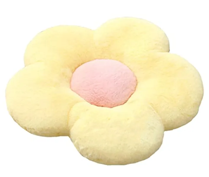YILANLAN Cute flower cushion plush floor pillow casual comfortable pillow office living room bed decoration cushion simple room decoration (60cm, Yellow)