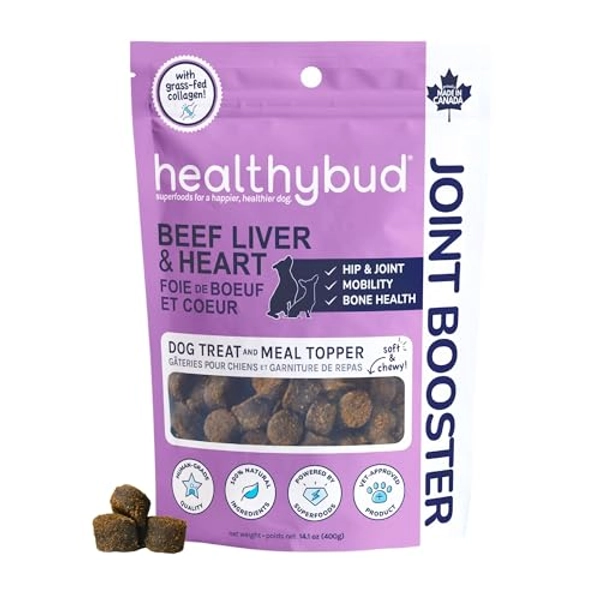 healthybud Hip and Joint Supplement Dog Treats - Soft Beef Liver Bites with Glucosamine, Chondroitin, Green Lipped Mussels, Omega-3, Turmeric, Collagen, Senior Dog Chews for Arthritis Support, 14.1oz