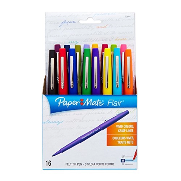 Paper Mate Flair Marker Porous, Felt Tip Pen Medium, 16 Pack, Assorted Inks (70644)