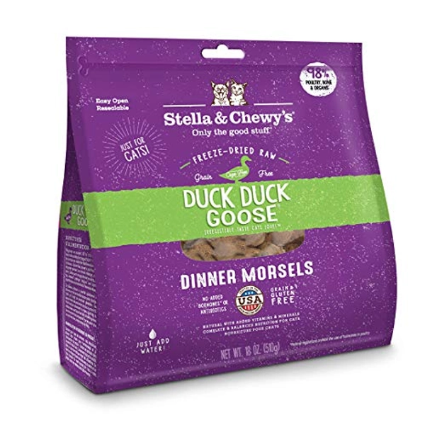 Stella & Chewy’s Freeze-Dried Raw Cat Dinner Morsels – Grain Free, Protein Rich Cat & Kitten Food – Duck Duck Goose Recipe – 18 oz Bag