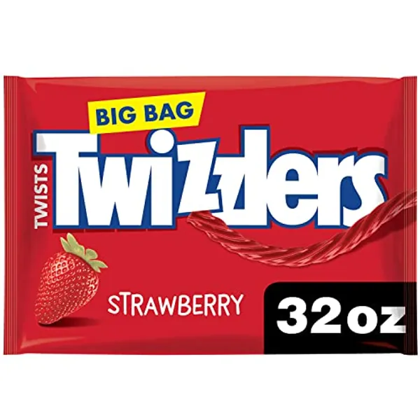 TWIZZLERS Twists Strawberry Flavored Licorice Style, Low Fat Candy Big Bag, 32 oz