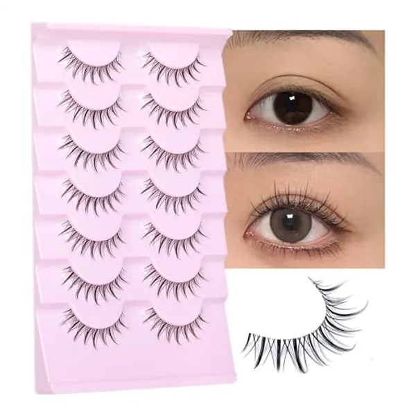 Manga Lashes Natural Look Anime Lashes with Clear Band Manga Eyelashes Asian Korean Style Cute Anime Eyelashes Natural Wispy 3D Lashes 7 Pairs Pack by EYDEVRO