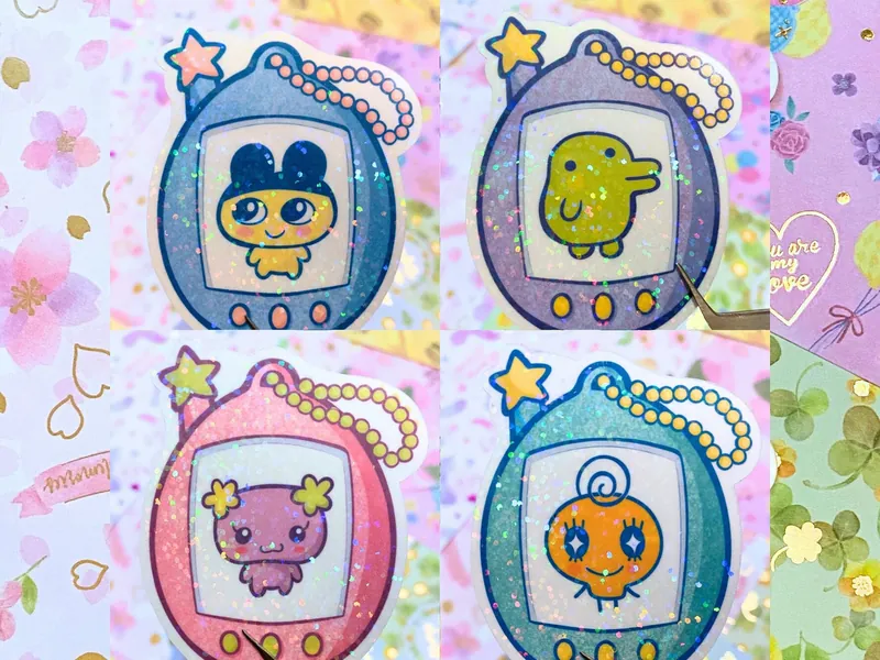 Tamagotchi Holographic Stickers | Kidcore Nostalgic Y2K Early 2000s | Laminated Die Cut Water Proof | Water Bottle or Laptop Decal Stickers