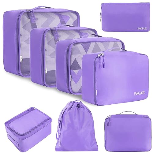 BAGAIL 8 Set Packing Cubes Luggage Packing Organizers for Travel Accessories-Light Purple - Light Purple - 8 Set