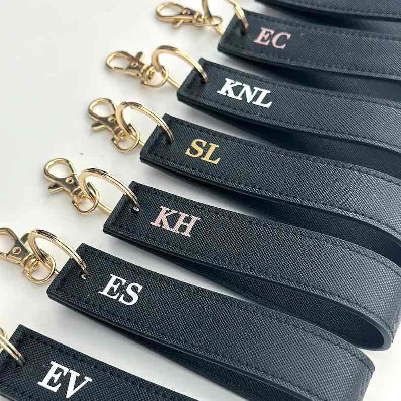 Personalised Wristlet Keyring, monogrammed key ring, initials, personalised gift, car keychain, faux saffiano leather, stocking filler