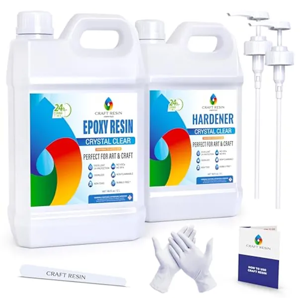 Craft Resin 1 Gallon Epoxy Resin Kit - Crystal Clear Epoxy Resin Kit & Hardener for DIY Art, Mold Casting, Jewelry Making, Coasters, Table Top, Countertop Coating - Food Safe, Heat & UV Resistant