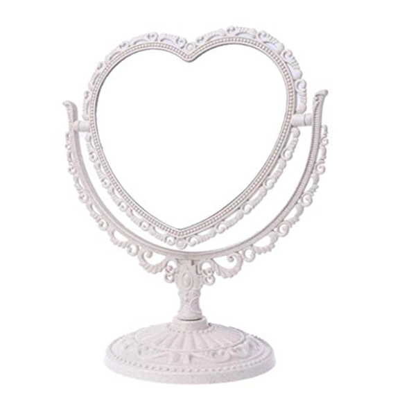 AKOAK 1 Pack Simple and Lovely Heart-Shaped Cosmetic Mirror Plastic Double-Sided Rotatable Dresser Mirror Lightweight Mirror Bathroom Bedroom Mirror （Four-Color） (Beige)