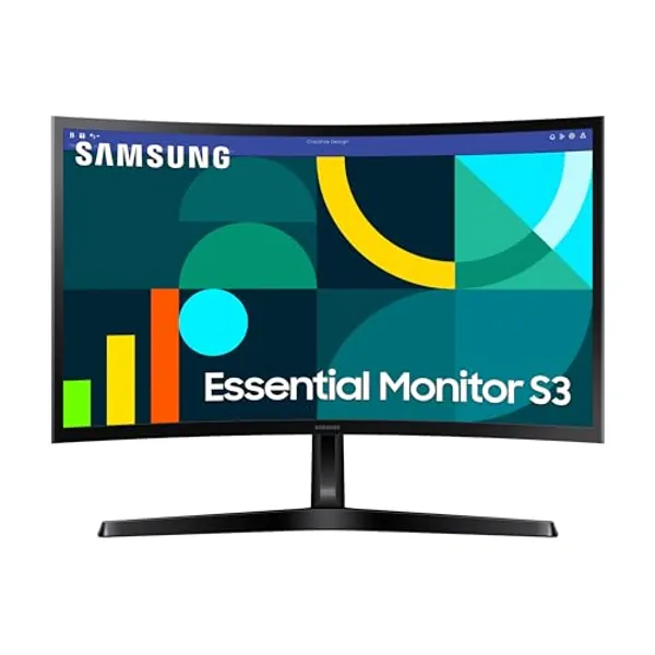 SAMSUNG 24" Essential S3 (S36GD) Series FHD 1800R Curved Computer Monitor, 100Hz, Game Mode, Advanced Eye Comfort, HDMI and D-sub Ports, LS24D366GANXZA, 2024