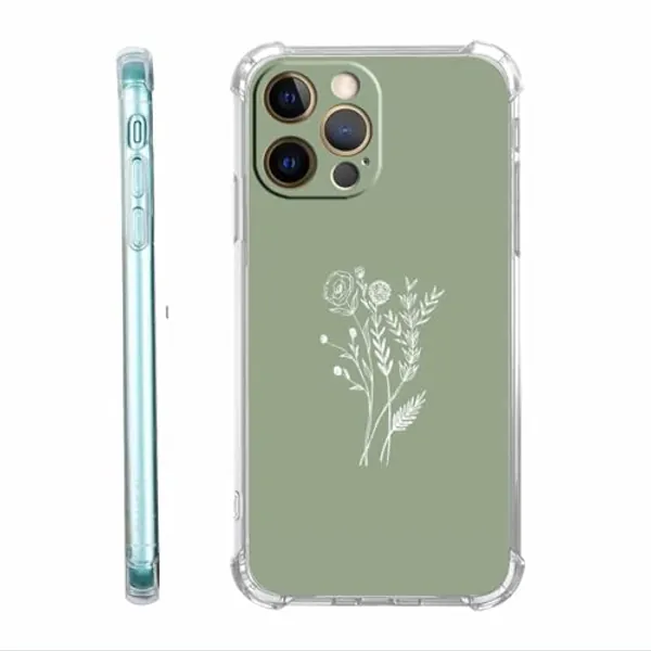 malegaon Sage Green Flower Case for iPhone 12 Pro Max, Aesthetic Minimalist Artsy Botanical Pattern Case,Soft TPU Protective Cover Compatible with iPhone 12 Pro Max