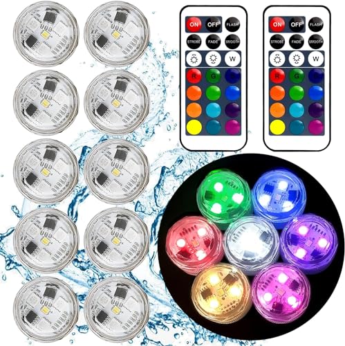 Small Submersible Led Lights with Remote,Mini LED Light,Waterproof Tea Light,Underwater Lights,Flameless Candles,Suitable for Vases, Fish Tanks, Hot Tubs, Parties,Wedding,Halloween Decorations - 10PC -RGB