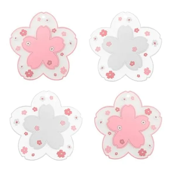 Sakura Coasters Set of 4 Kawaii Cup Mat Anti-skid Pot Bowl Pad Placemats PVC Cherry Blossom Coaster for Drinks Coffee Table Cute Room Home Kitchen Decor Kawaii Desk Accessories(4.3in)