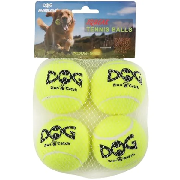 insum Squeaky Tennis Balls for Dogs Colorful Easy Catching Pet Dog Balls 4 Pack (2.5inch-Yellow)