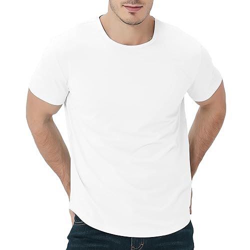 netdraw Men's Ultra Soft Bamboo Viscose T-Shirt Curve Hem Lightweight Cooling Short/Long Sleeve Casual Basic Tee Shirt - 02 Short Sleeve - Medium - Short Sleeve Plain White