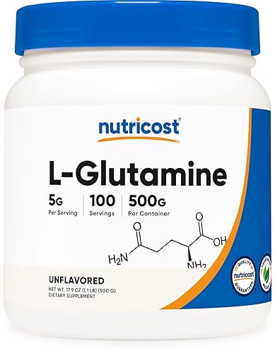 Nutricost L-Glutamine Powder (500 Grams) Unflavored - Gluten Free & Non-GMO, 100 Servings - Unflavored - 100 Servings (Pack of 1)