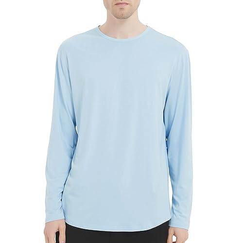 netdraw Men's Ultra Soft Bamboo Viscose T-Shirt Curve Hem Lightweight Cooling Short/Long Sleeve Casual Basic Tee Shirt - 01 Long Sleeve - Medium - Long Sleeve Light Blue