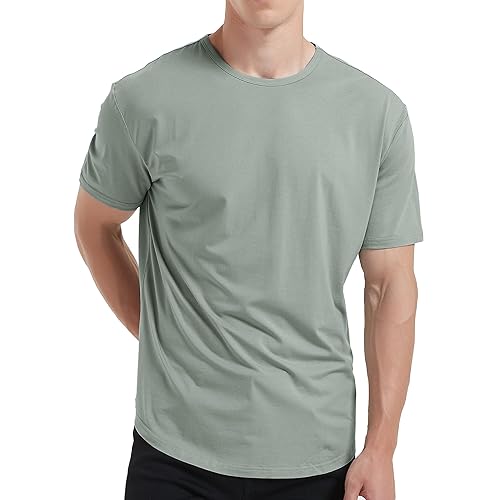 netdraw Men's Ultra Soft Bamboo Viscose T-Shirt Curve Hem Lightweight Cooling Short/Long Sleeve Casual Basic Tee Shirt - 02 Short Sleeve - Medium - Short Sleeve Sage-67bamboo