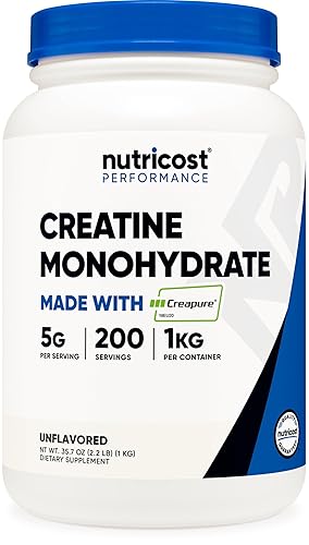 Nutricost Creapure® Creatine Monohydrate Powder 1KG - Unflavored - 200 Servings (Pack of 1)