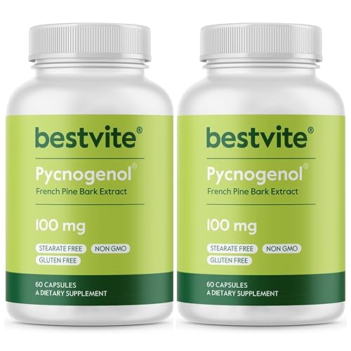 BESTVITE Pycnogenol 100mg (120 Capsules) (60x2) - French Maritime Pine Bark Extract - No Stearates - Gluten Free - Non GMO - 60 Count (Pack of 2)