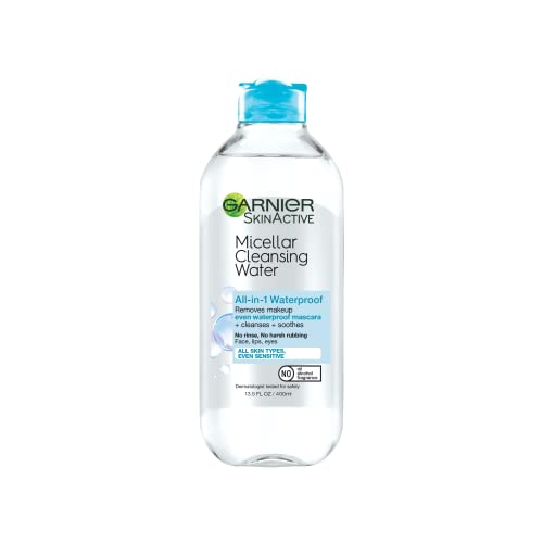 Garnier SkinActive Micellar Water For Waterproof Makeup, Facial Cleanser & Makeup Remover, 13.5 Fl Oz (400mL), 1 Count (Packaging May Vary) - Unscented - 13.5 Fl Oz (Pack of 1)