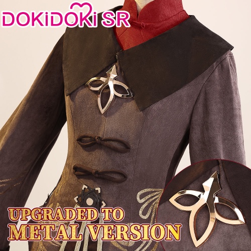 【Ready For Ship】【Size S-XXL】DokiDoki-SR Game Genshin Impact Hutao Cosplay Costume Hu Tao Costume Halloween | Upgrade Ver. Costume Only（Metal Chest Accessories）-L-Ready For Ship