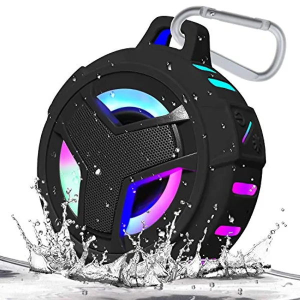 EBODA Bluetooth Shower Speaker, Portable Bluetooth Speakers, IP67 Waterproof Wireless Speaker with LED Light, Floating, 2000mAh, True Wireless Stereo for Kayak, Beach, Gifts for unisex -Black
