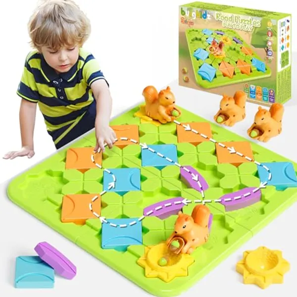 burgkidz Logische Straße Builder Puzzle-Spiel, Kinder Labyrinth Puzzle-Brettspiele mit 118 Herausforderungen Logik Gehirn Teaser Lernspielzeug Geschenk für Jungen und Mädchen im Alter 4-8