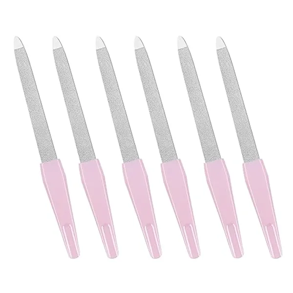 Nail Files for Natural Nails (6 PCs), Sword Metal Nail Files Made of Stainless Steel with Non Slip Handle, Double Sided Fingernail Files Sapphire Grit for Natural Nails Toenail Color Light Pin