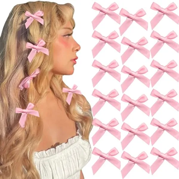 SAWINDA 20PCS Pink Hair Bows Mini Bowknot Hair Ribbon Hair Barrettes for Teens Small Claw Clips Cute Bow Hair Barrettes Hair Accessories for Women Girls