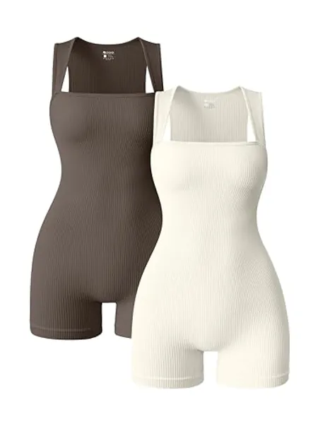 OQQ Women 2 Piece Rompers Yoga Stretch Strappy Square Neck Sleeveless Exercise Rompers