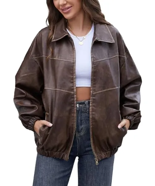 Bakyarder Womens Oversized Y2K Faux Leather Jackets Vintage Plus Size Fashion Motorcycle Coats Fall Fashion Outfits 2024