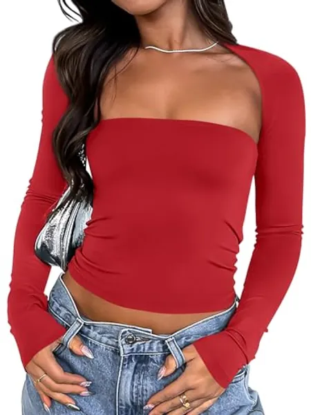 Trendy Queen Womens Long Sleeve Shirts Going Out Tops Shrug Tube Crop Top Basic Cute 2024 Fall Outfits Fashion Clothes