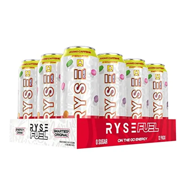 RYSE Fuel Sugar Free Energy Drink | Vegan Friendly, Gluten Free | No Fillers & No Artificial Colors | 0 Calories | 200mg Natural Caffeine | 12 Pack (Smarties Original)