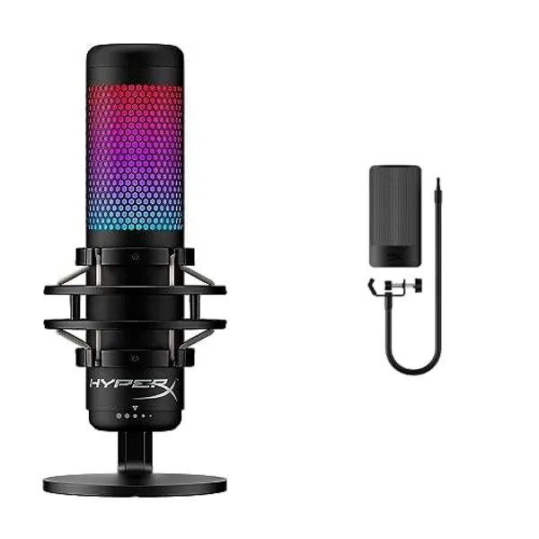 Bundle of HyperX QuadCast S – RGB USB Condenser Microphone for PC, PS4, PS5 and Mac, Anti-Vibration Shock Mount, 4 Polar Patterns, Pop Filter, Gain Control + HyperX Shield Microphone Pop Filter