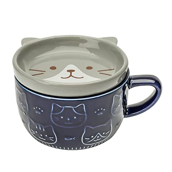 Phitihui Cute Cat Mug with Lid, Animal Coffee Tea Cup Saucer Set, Birthday Graduation Gifts Valentines Mothers Day Easter Christmas Presents for Women Men Mum Her Girl Boy Teacher Friend