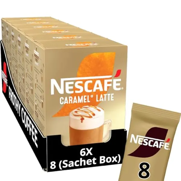 NESCAFÉ Caramel Latte Instant Coffee 8 x 17g Sachets, 100% Responsibly Sourced Coffee (Pack of 6)