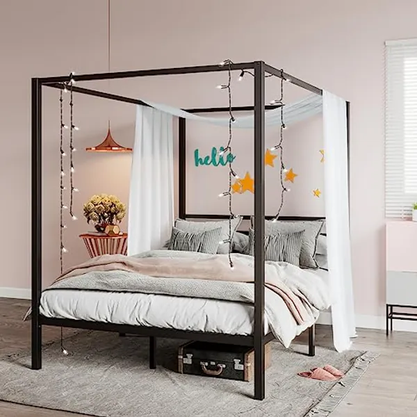 Metal Canopy Bed Size Full Black