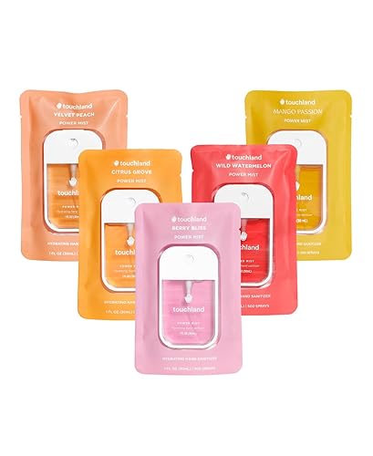 Touchland Power Mist Hydrating Hand Sanitizer Spray, JUICY 5-PACK (Citrus + Berry + Watermelon + Peach + Mango), 500-Sprays each, 1Fl Oz Travel Size (Set of 5) - Juicy 5-Pack