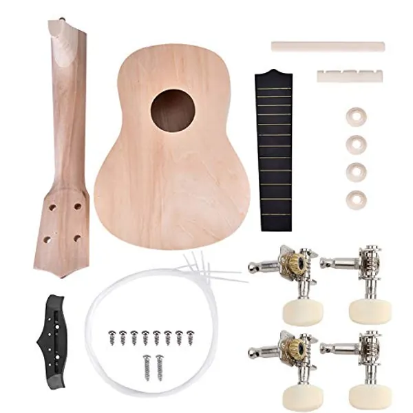 Für Gitarre Bausatz Komplett - Ukelele Kit, 21 Zoll Basswood 4-Saiter Ukelele Diy Kit Instrument Zubehör, 20,8 X 6,8 X 2,1 Zoll
