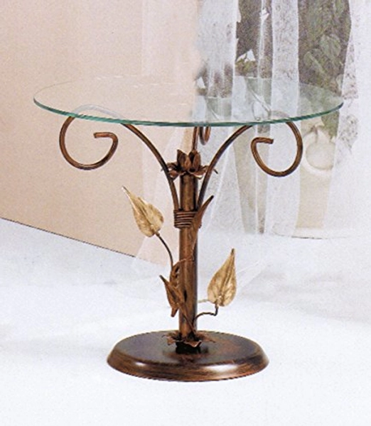 Spazio Casa Tavolino da Salotto Tondo Foglie Ferro Battuto - Oro ducato